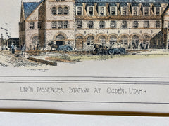 Union Passenger Station, Ogden, UT, 1886, Original Hand Colored -