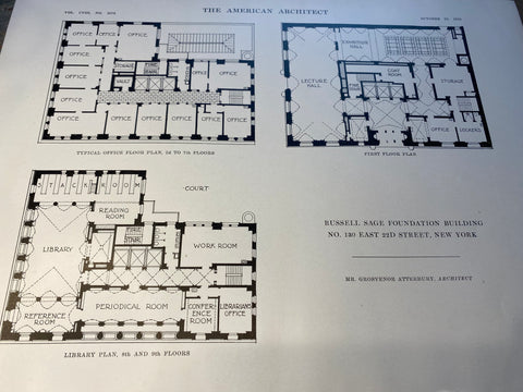 Russell Sage Foundation Building, Floor Plan, New York NY, 1915. Grosvenor Atterbury