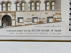 Duluth Board of Trade, Duluth, MN, 1886, Cass Gilbert, Hand Colored Original -