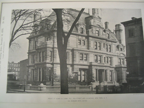 House of Henry H. Cook, Esq. on 78th Street and 5th Avenue, New York, NY, 1888, William Wheeler Smith
