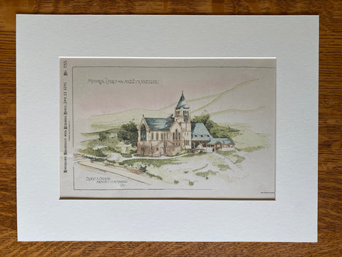 Memorial Church of the Angels, Los Angeles, CA, 1890, Hand Colored Original -