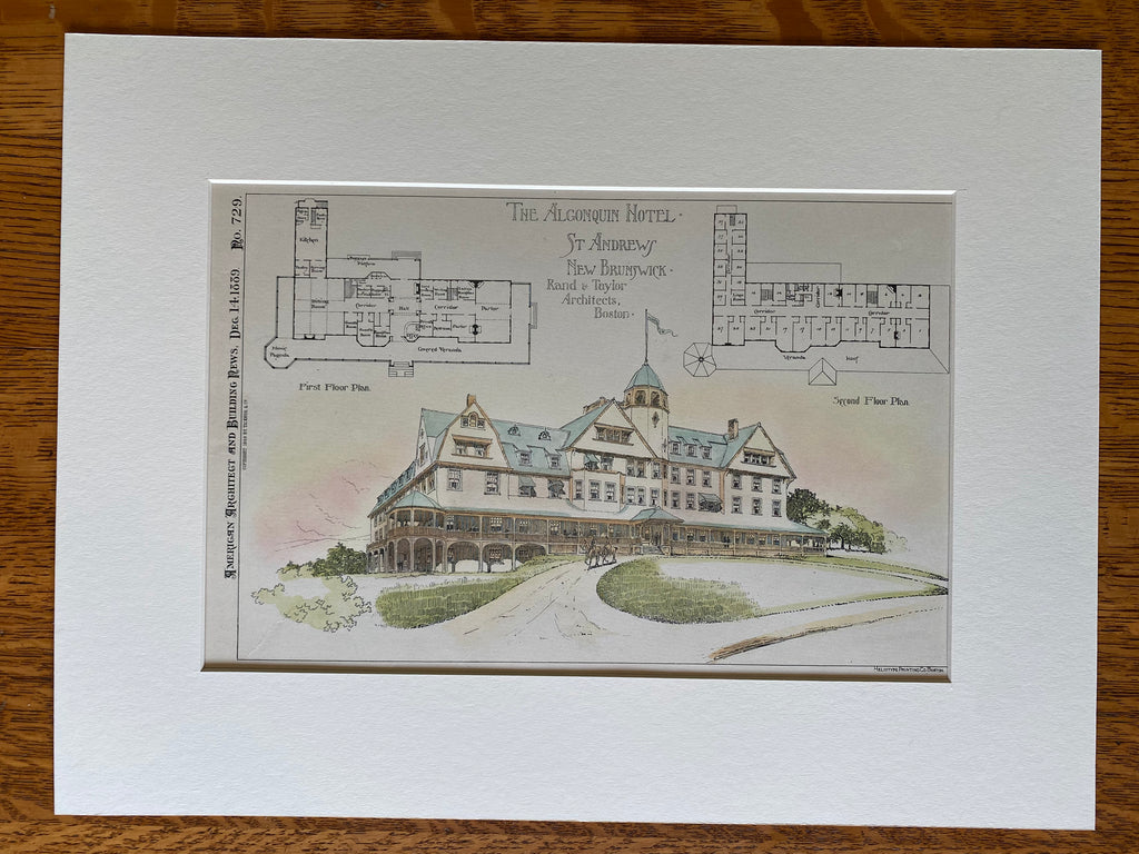 Algonquin Hotel, St Andrews, New Brunswick, Canada, 1889, Hand Colored Original -