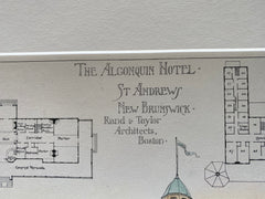 Algonquin Hotel, St Andrews, New Brunswick, Canada, 1889, Hand Colored Original -