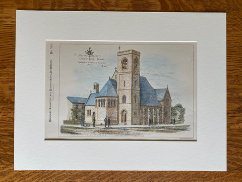 St Peters Church, Uniontown, PA, 1886, Charles Burns, Hand Colored Original -