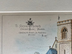 St Peters Church, Uniontown, PA, 1886, Charles Burns, Hand Colored Original -