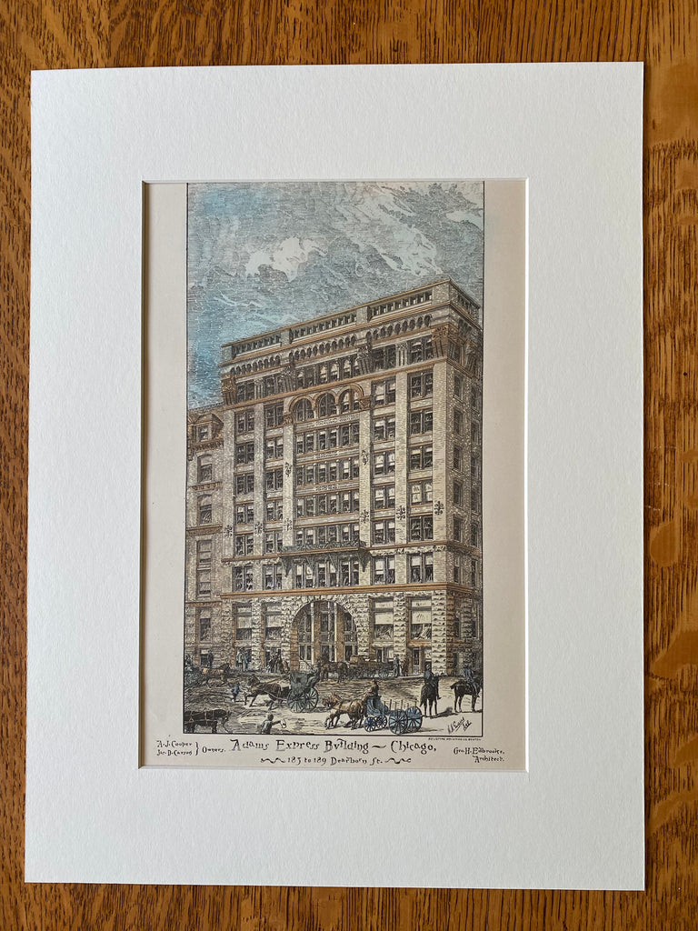 Adams Express Building, Chicago, IL, 1885, Geo Edbrooke, Hand Colored Original -