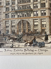 Adams Express Building, Chicago, IL, 1885, Geo Edbrooke, Hand Colored Original -
