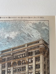 Adams Express Building, Chicago, IL, 1885, Geo Edbrooke, Hand Colored Original -