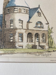 Adelphic Society Building, Oliver, MI, 1889, Scott & Co., Original Hand Colored -