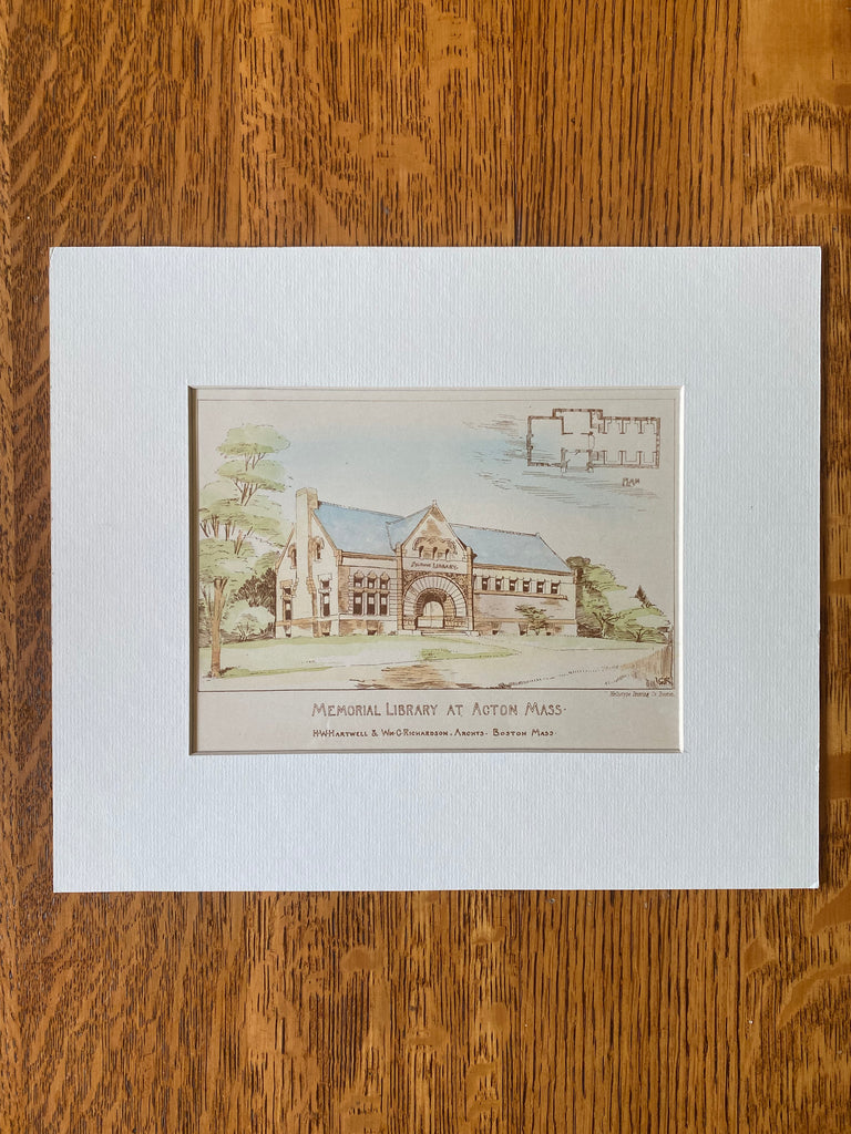 Memorial Library, Acton, MA, 1889, Hartwell & Richardson, Original Hand Colored -