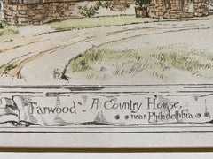 Farwood Country House, Philadelphia, PA, 1886, Original Hand Colored -