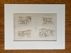 Cape Cod Fireplace Sketches by E Eldon Deane, 1887, Original Hand Colored -