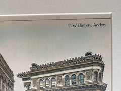 Mutual Life Insurance, Nassau Street, New York, 1887, Original Hand Colored -