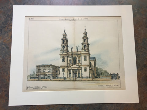 Cathedral of St Peter & St Paul, Indianapolis, IN, 1892, Original Hand Colored *