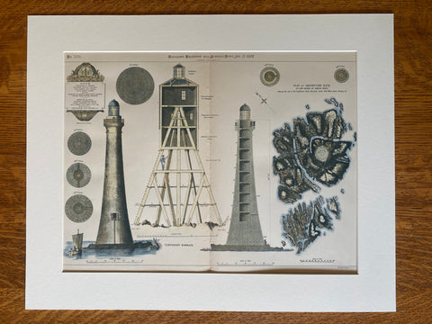 Skerryvore Rock Light House, Scotland, UK, 1887, Original Hand Colored -
