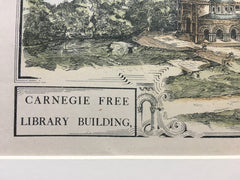 Carnegie Free Library, Allegheny, PA, 1892, W Halsey Wood, Original Hand Colored *