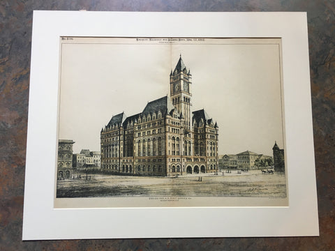 US Post Office, Washington DC, 1892, Willoughby Edbrooke, Original Hand Colored *