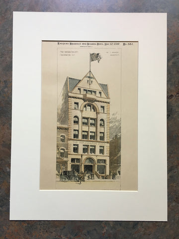 Washington Post, Washington DC, 1892, W Marsh, Architect, Original Hand Colored *