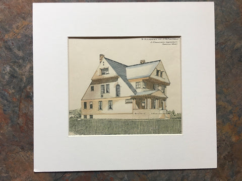 Residence for J A Hatfield, Seattle, WA, 1892, Original Hand Colored *