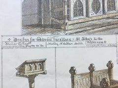 Chancel Furniture, St Johns in the Wilderness, NY, 1880, Original Hand Colored *