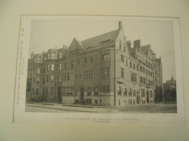 House of E. P. Bradbury, Esq., Marlborough Street, Boston, MA, 1888, W. Whitney Lewis