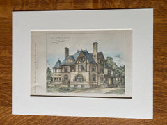 Mrs. James E Craig House, Albany, NY, 1887, Robert Wilson, Hand Colored Original -