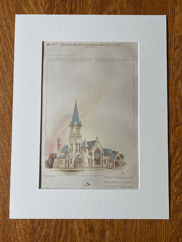 Christ Church, Towanda, PA, 1887, Pierce & Dockstader, Hand Colored Original -