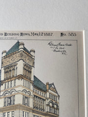 Kansas City Exchange, Kansas City, MO, 1887, Glenn Brown, Hand Colored Original -