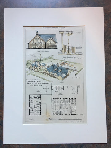 Dairy Farm Design, First Place Award, 1883, Jack Plane, Original Hand Colored *