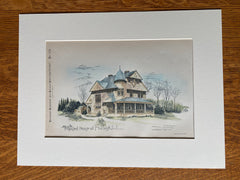 House at Flatbush, Long Island, NY, 1887, Hand Colored Originall -