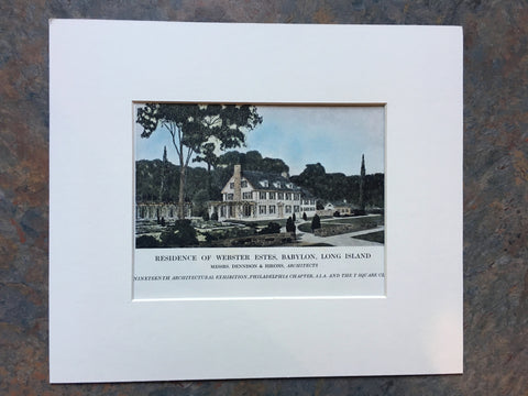 Residence, Webster Estes, Babylon, Long Island, NY, 1914, Original Hand Colored *