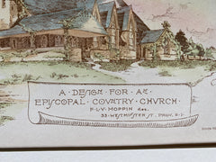 Episcopal Country Church, 1887, F L V Hoppin, Hand Colored Original -