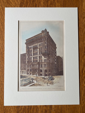 New York Life Insurance Offices, St Paul, MN, 1887, Hand Colored Original -