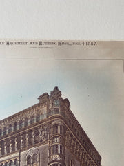 New York Life Insurance Offices, St Paul, MN, 1887, Hand Colored Original -