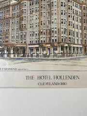 Hotel Hollenden, Cleveland, OH, 1887, George F Hammond, Original Hand Colored -