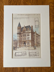 YMCA, Worcester, MA, 1887, Fuller & Delano, Original Hand Colored -