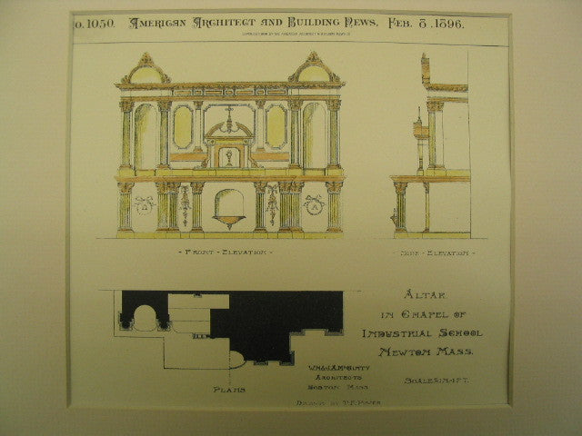 Altar in Chapel of Industrial School , Newton, MA, 1896, W. M. and J. A. M. Ginty