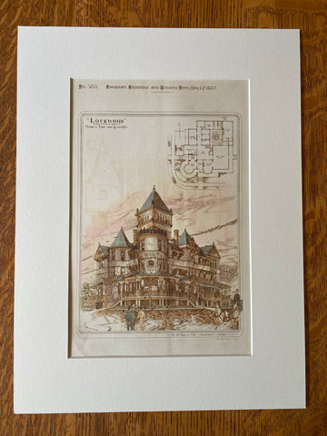 Lockwood Hotel, Merriam Park, Kansas City, MO, 1887, Original Hand Colored -