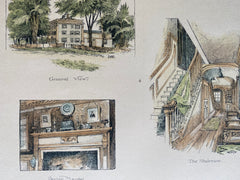 Baldwin Family Homestead, North Woburn, MA, 1887, Original Hand Colored -