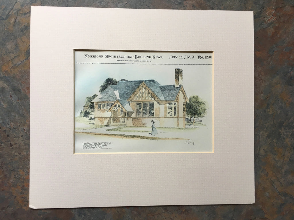 Library, Essex, CT, 1899, J W Northrup, Hand Colored Original *