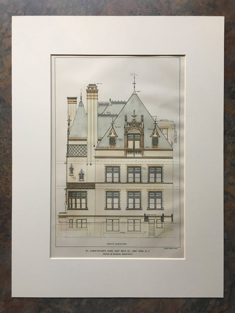 St Christophers Home, 88th St, NY, 1899, Barney & Chapman, Hand Colored Original *