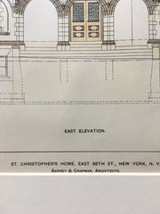 St. Christopher's Home, East 88th St, NY, 1899, Hand Colored Original *