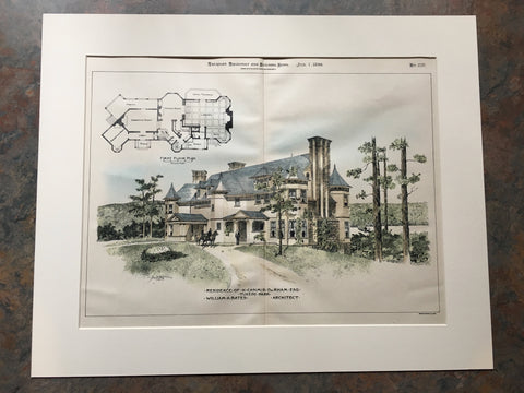 Residence, H Casimir DeRahm, Tuxedo Park, NY, 1899, Original Hand Colored *