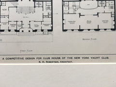 New York Yacht Club, Club House, 1899, R H Robertson, Original Hand Colored *