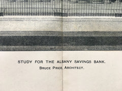 Albany Savings Bank, NY, 1899, Bruce Price, Original Hand Colored *
