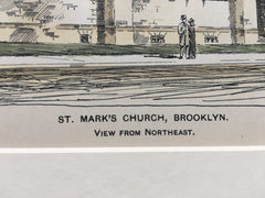 St Mark's Church, Brooklyn, NY, Northeast View, 1899, Original Hand Colored *