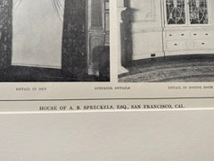 Spreckels House, Den & Dining Rooms, San Francisco, CA, 1914, G A Applegarth, Lithograph