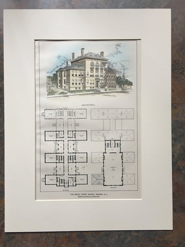 Bruce Street School, Newark, NJ, 1899, Gustavus Staehlin, Original Hand-colored *