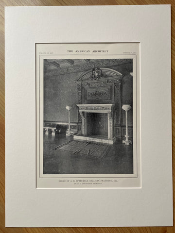 Spreckels House, Fireplace Mantel, San Francisco, CA, 1914, G A Applegarth, Lithograph