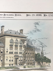 Bruce Street School, Newark, NJ, 1899, Gustavus Staehlin, Original Hand-colored *